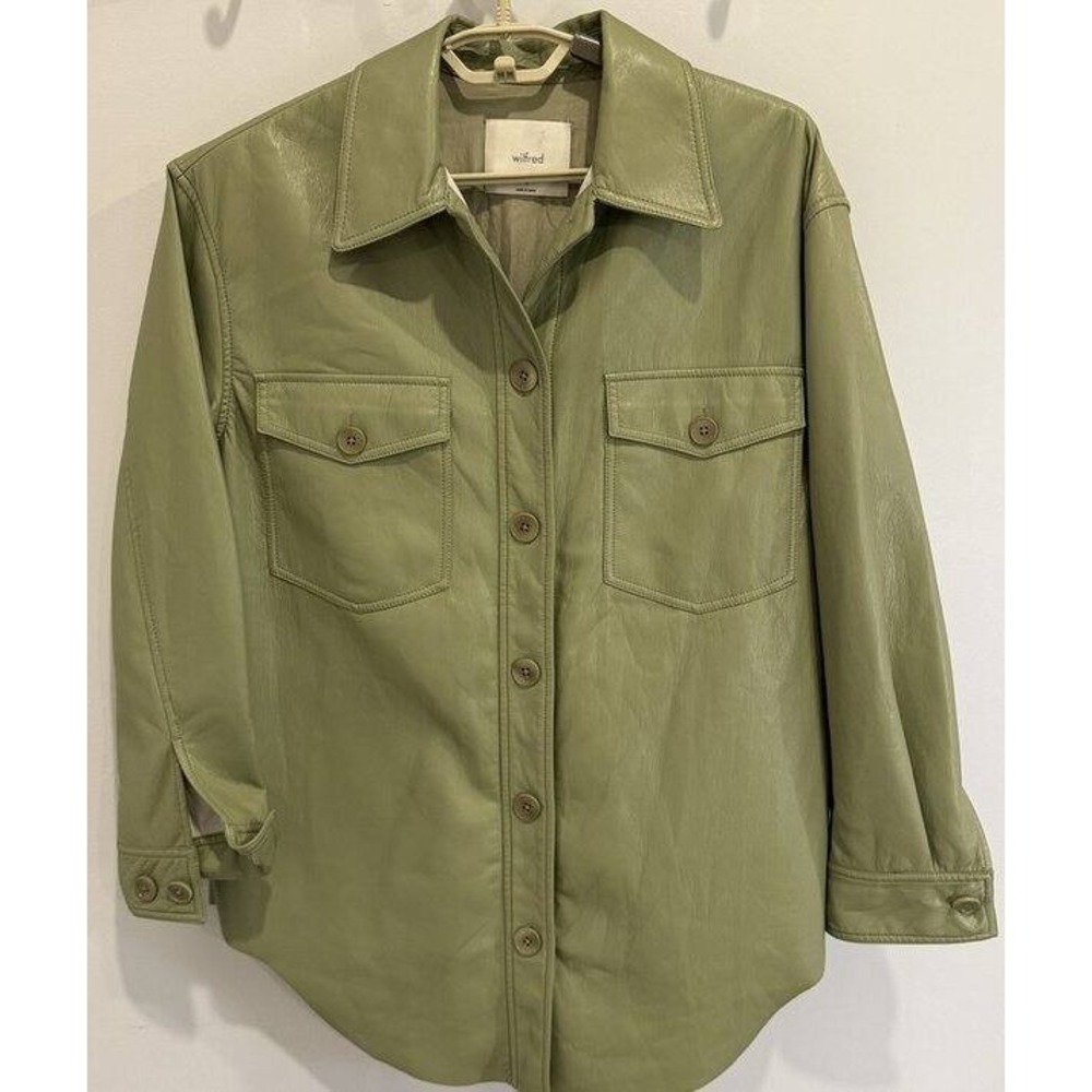 Wilfred The Ganna Shirt Jacket Bitter Sage Green Long Button Front Soft Size M